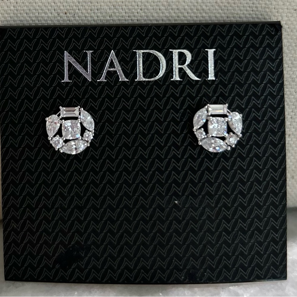 Nadri Crystal Cluster Stud Earrings - Clear Silver Tone